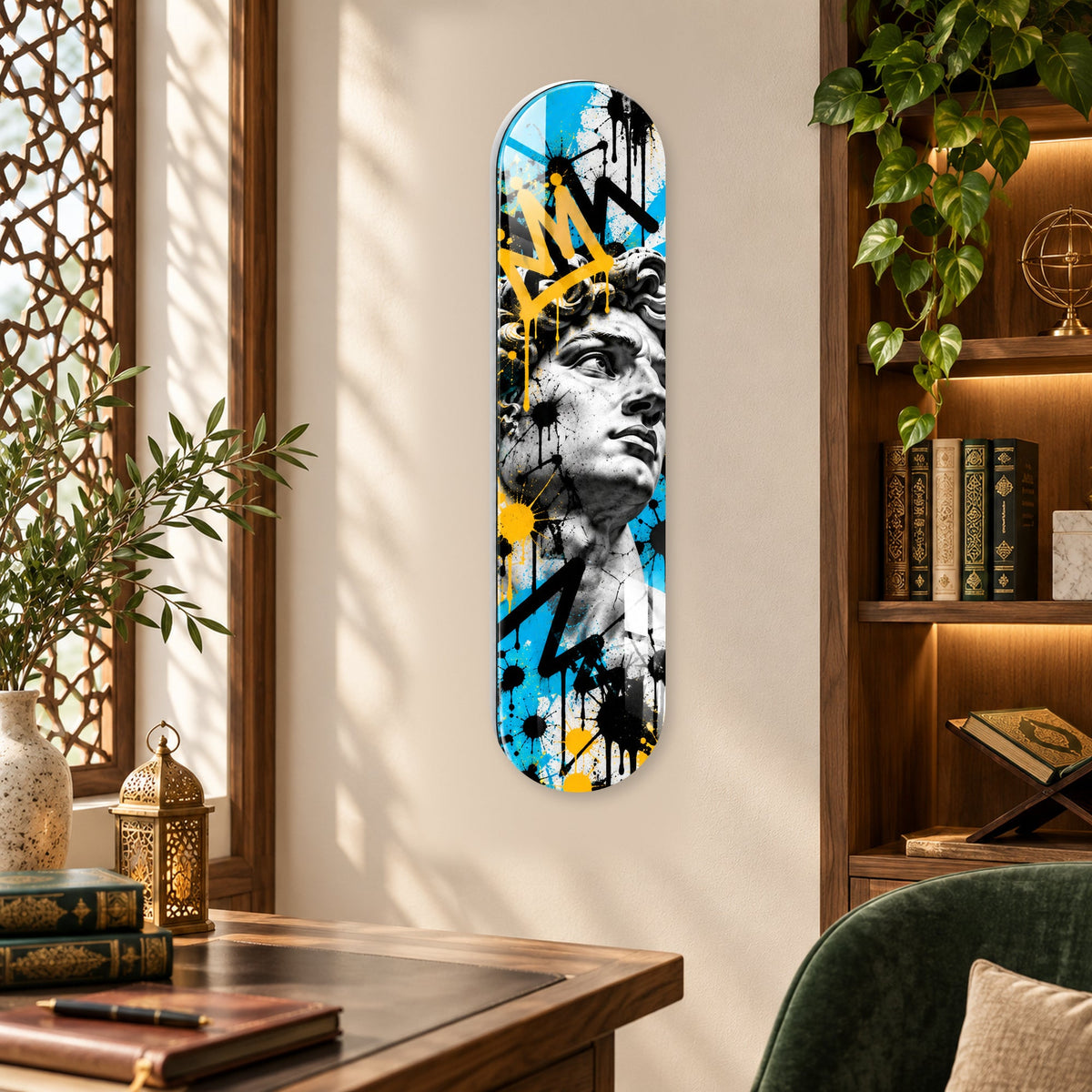 Grafiti Portre Dikey Skate Board Cam Tablo - Premium çalışma odası