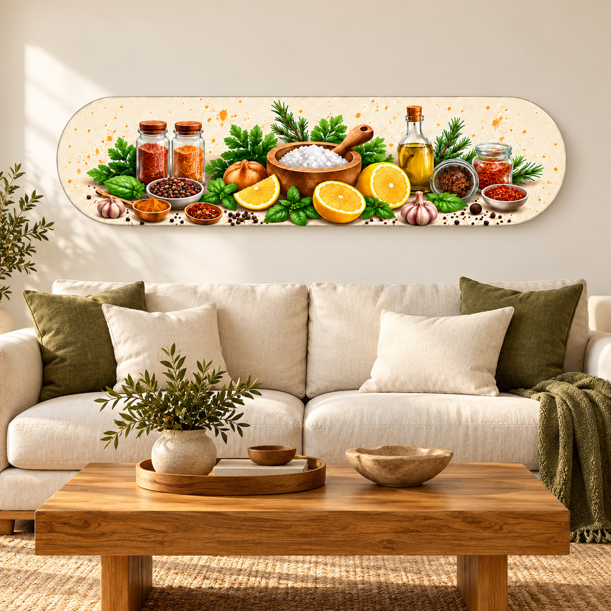 Limon ve baharat cam tablo salon dekorasyonu