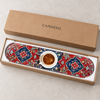 Kırmızı Lacivert Desenli Türk Kahvesi — CAMDEKO koruyucu paketleme