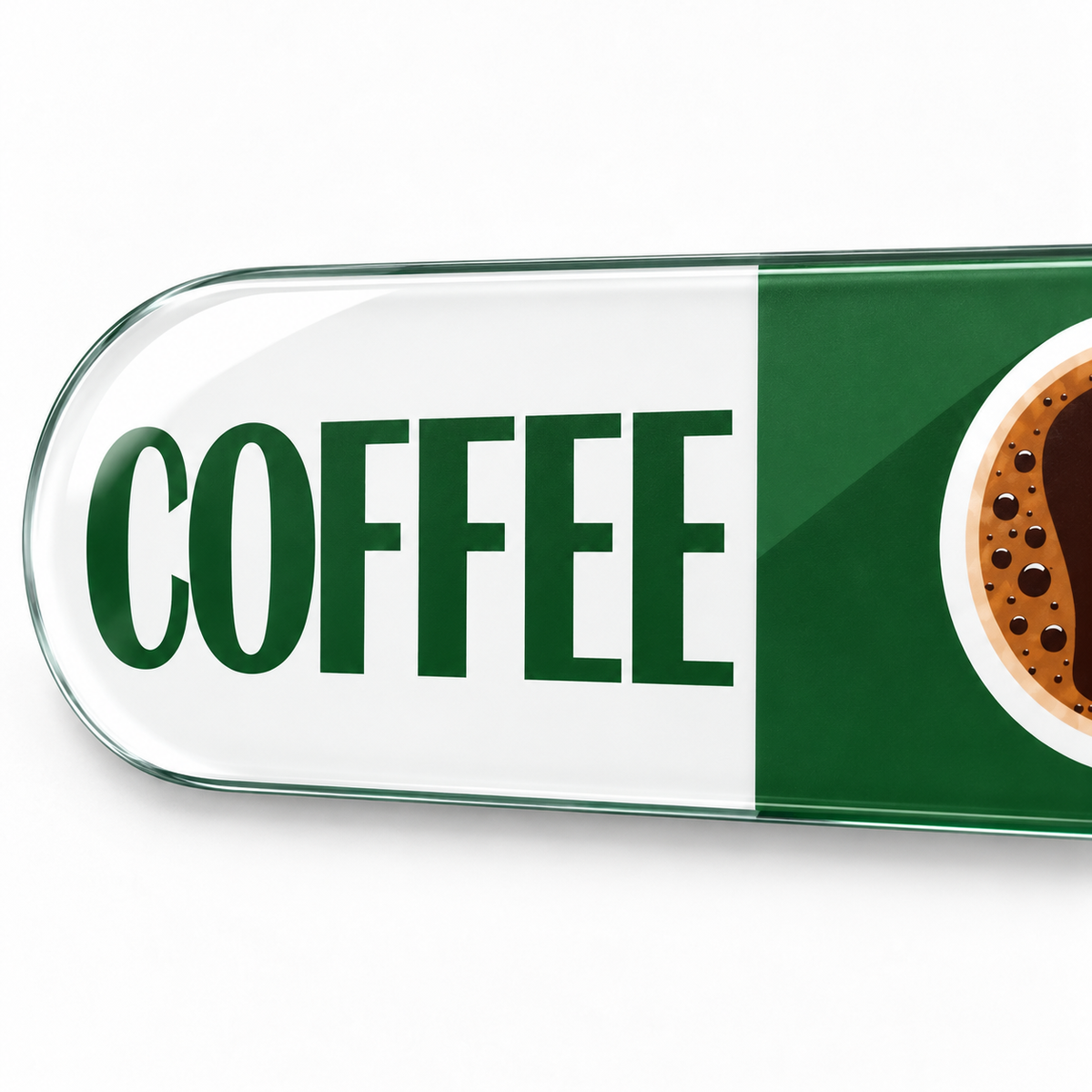 Yeşil Coffee — düz UV baskı makro detayı