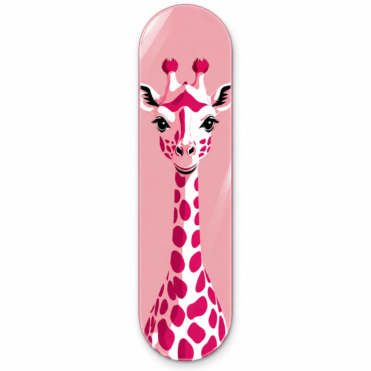 Pembe Zürafa Dikey Skate Board Cam Tablo - Beyaz zemin vitrin