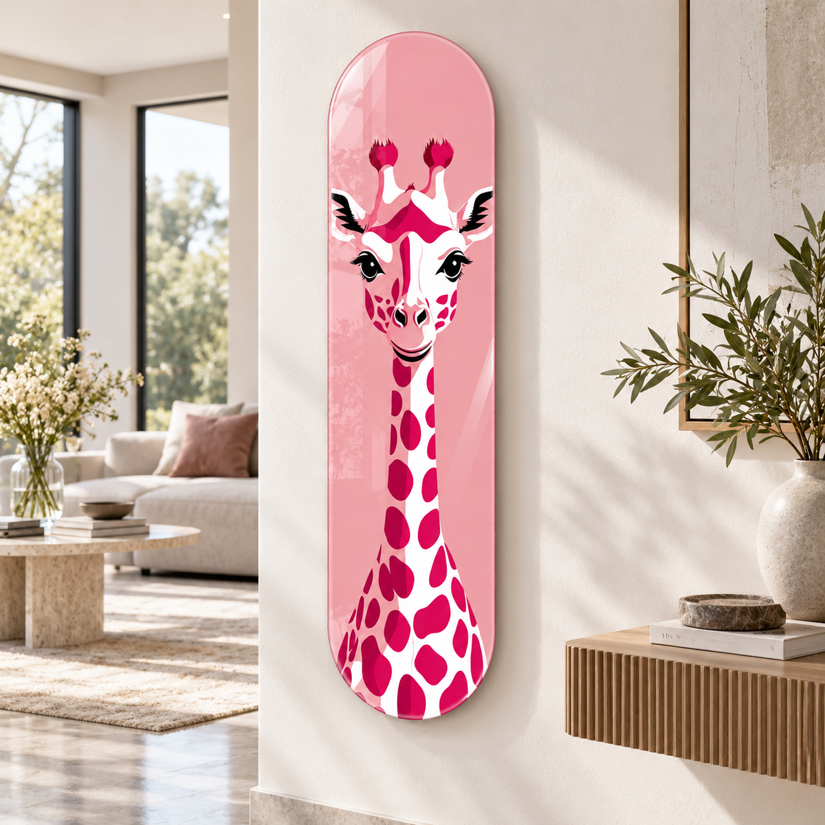 Pembe Zürafa Dikey Skate Board Cam Tablo - Premium salon