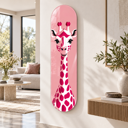 Pembe Zürafa Dikey Skate Board Cam Tablo - Premium salon