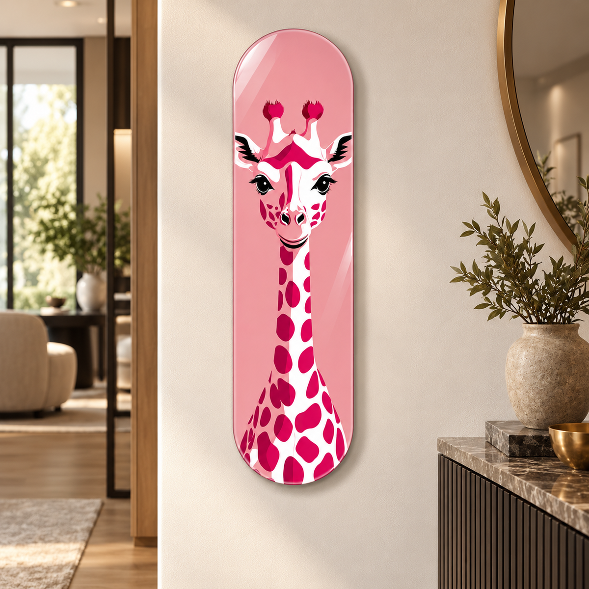 Pembe Zürafa Dikey Skate Board Cam Tablo - Premium antre