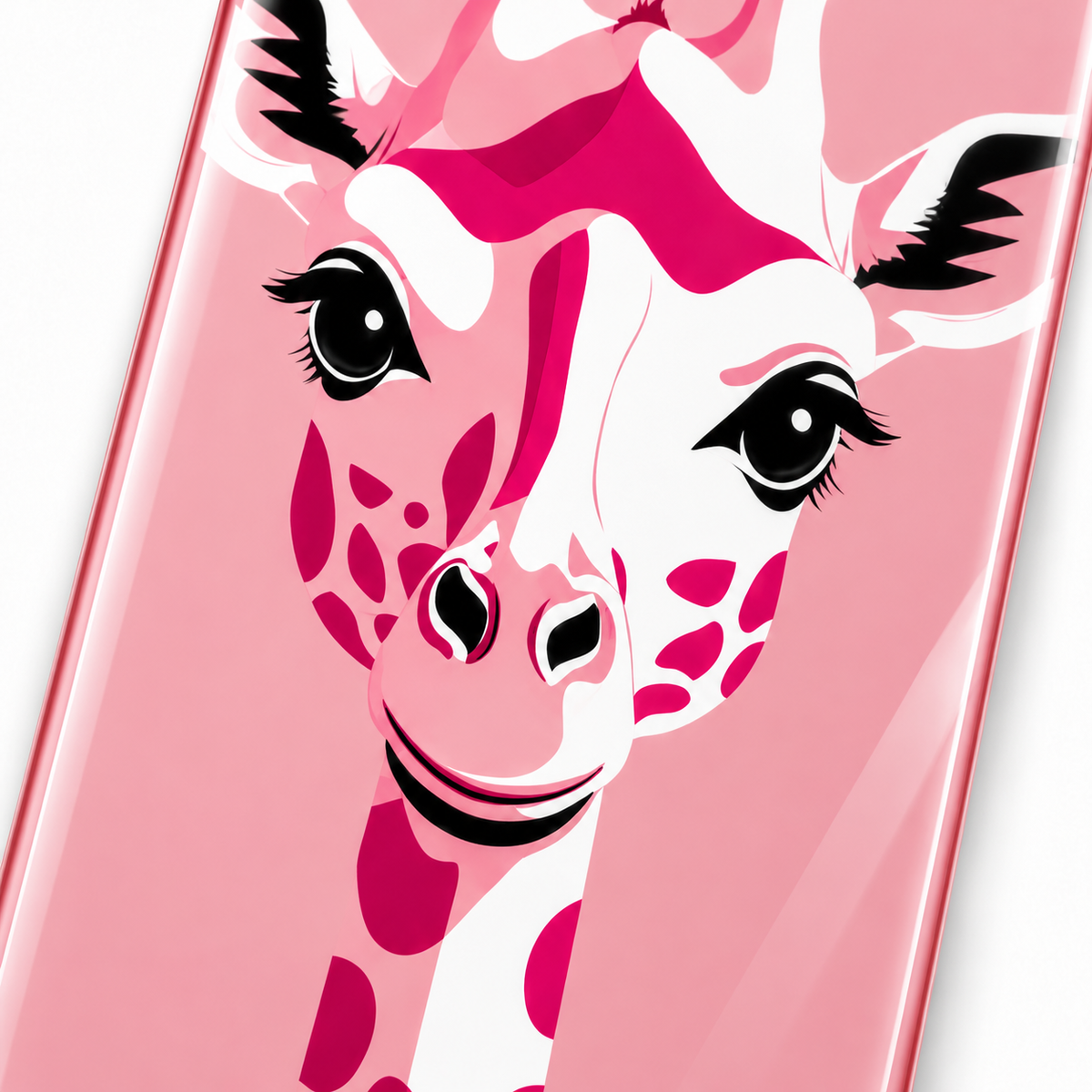 Pembe Zürafa Dikey Skate Board Cam Tablo - UV baskı detayı