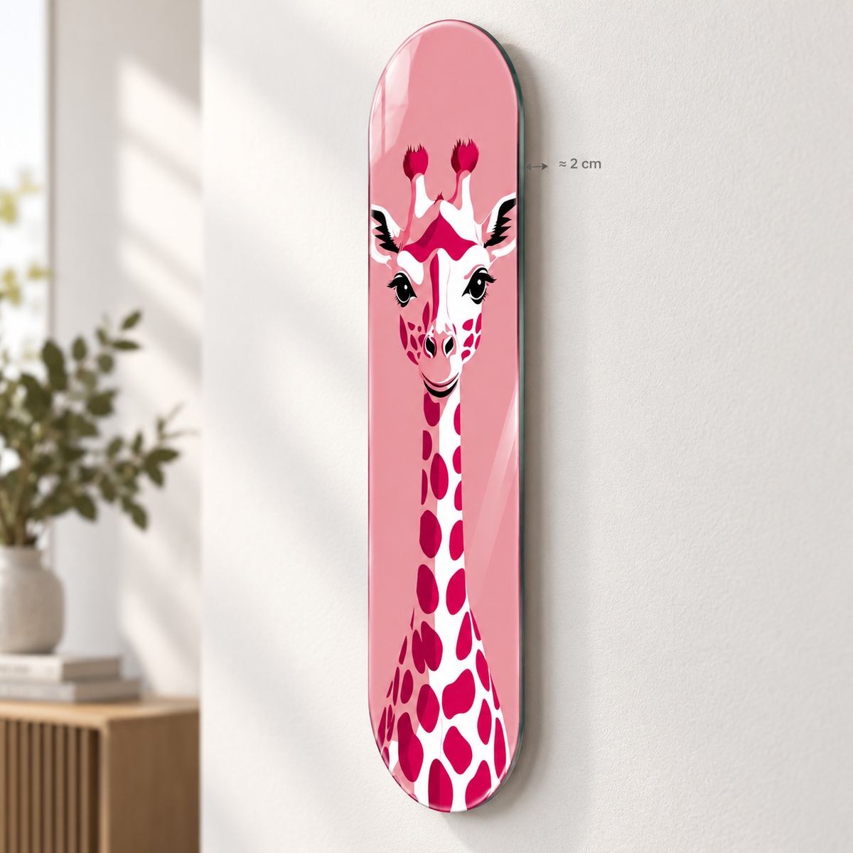Pembe Zürafa Dikey Skate Board Cam Tablo - 2 cm duvar mesafesi