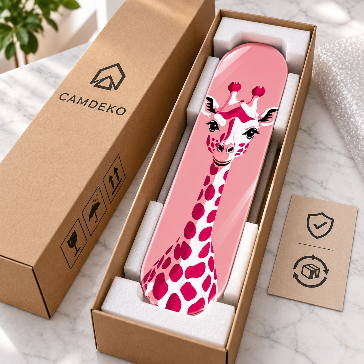 Pembe Zürafa Dikey Skate Board Cam Tablo - Güvenli paketleme