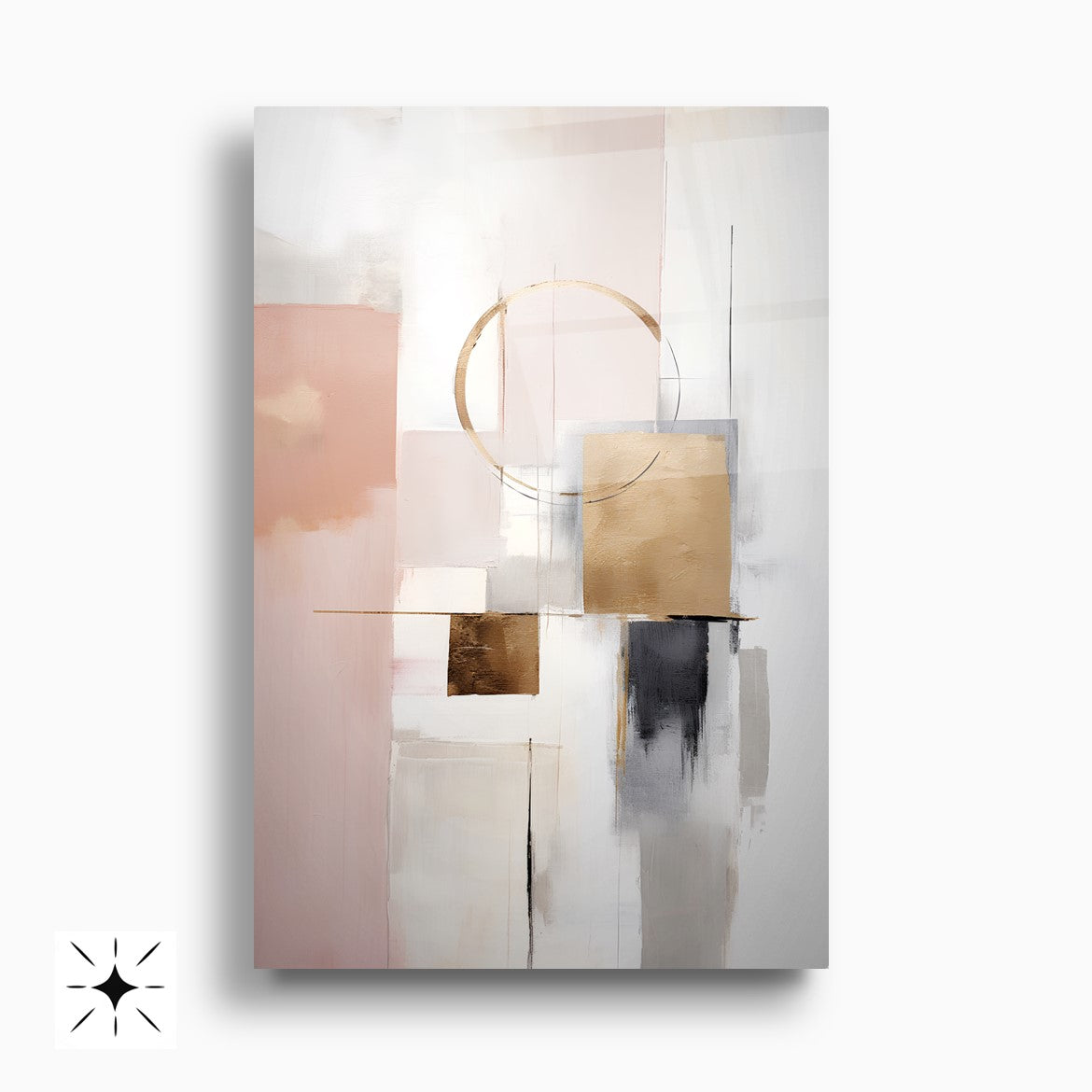 Soyut Pembe Gold Üçlü Set Cam Tablo