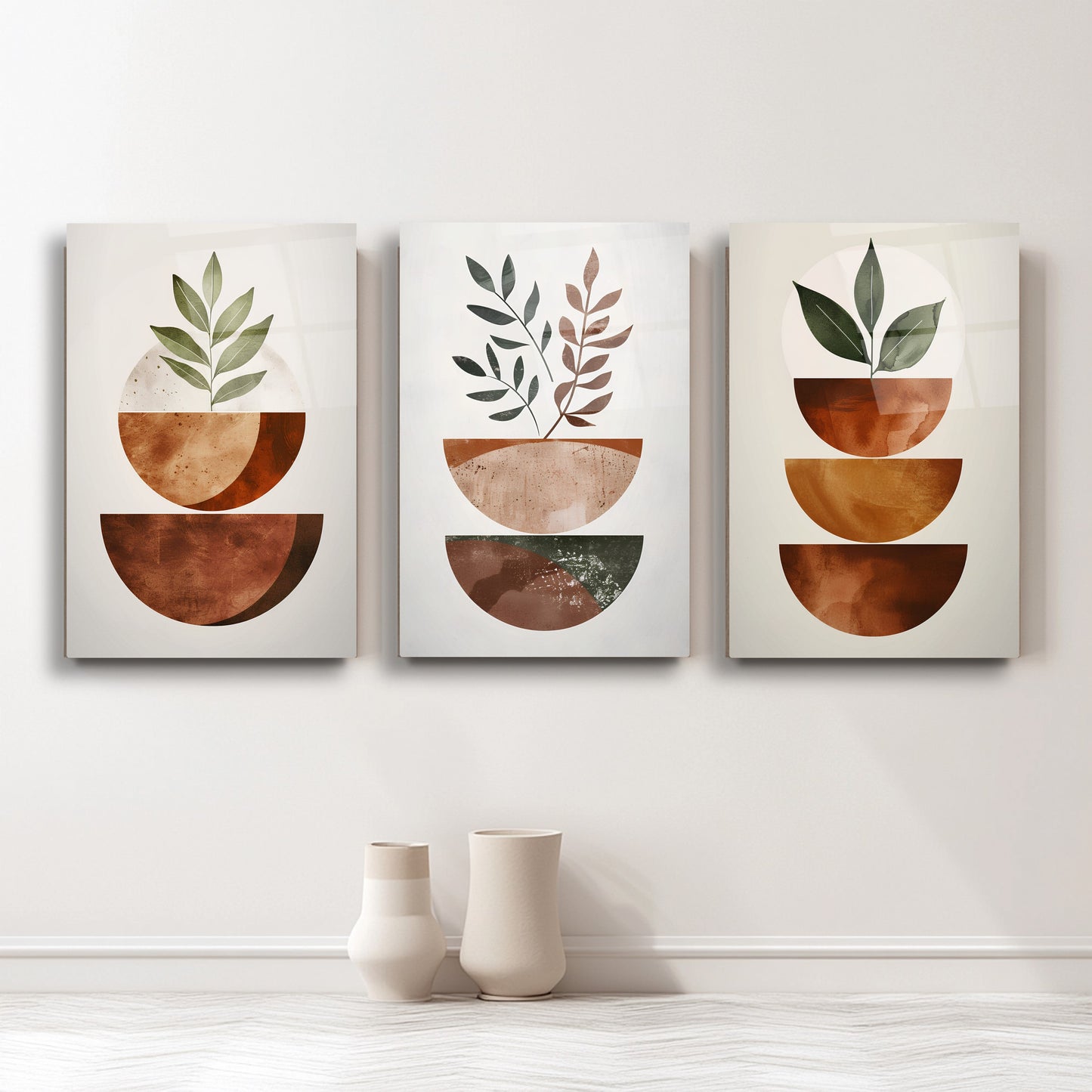 Minimal Çiçekler Üçlü Set Cam Tablo