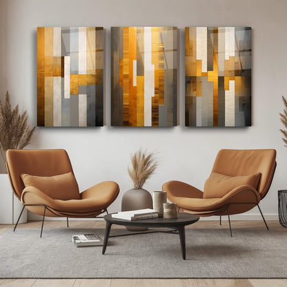 Soyut Turuncu Üçlü Set Cam Tablo