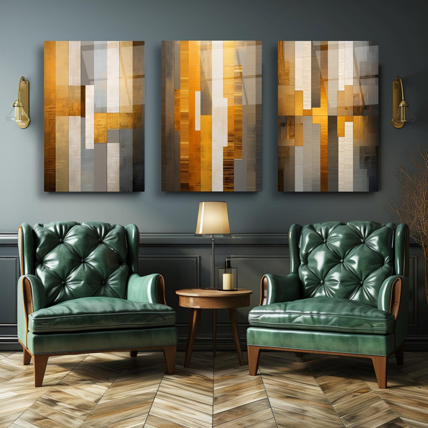 Soyut Turuncu Üçlü Set Cam Tablo