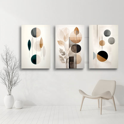 Minimal Desenler Üçlü Set Cam Tablo
