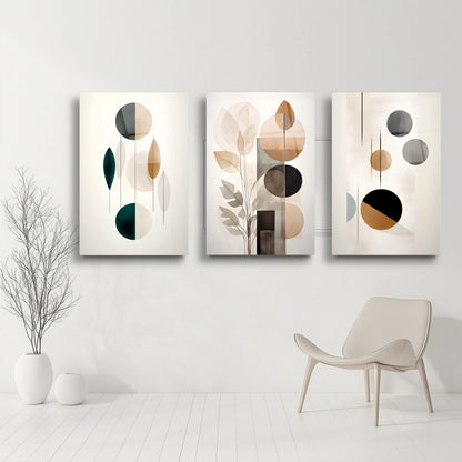 Minimal Desenler Üçlü Set Cam Tablo