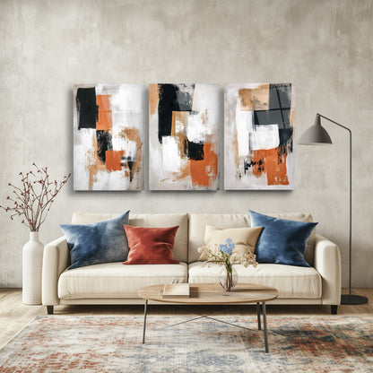 Soyut Renkler Üçlü Set Cam Tablo