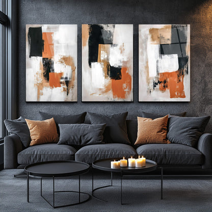 Soyut Renkler Üçlü Set Cam Tablo