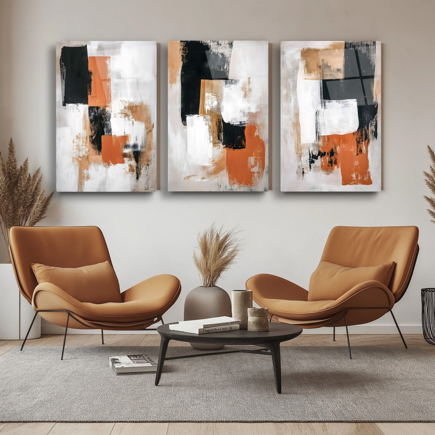 Soyut Renkler Üçlü Set Cam Tablo