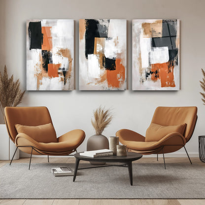 Soyut Renkler Üçlü Set Cam Tablo