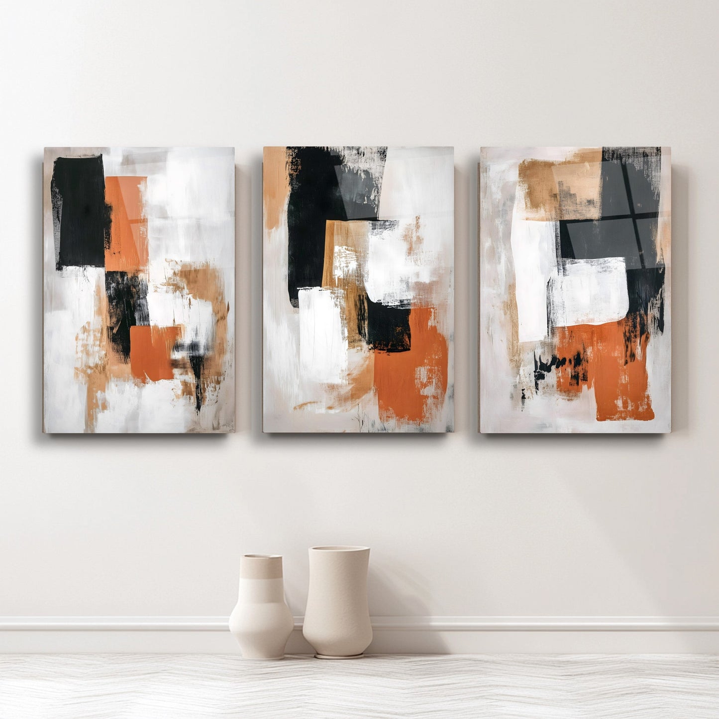 Soyut Renkler Üçlü Set Cam Tablo