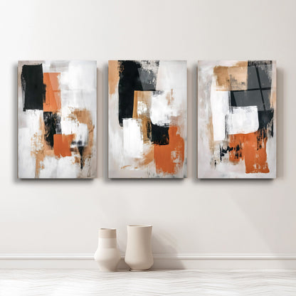 Soyut Renkler Üçlü Set Cam Tablo