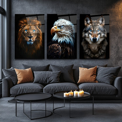 Aslan Kartal Kurt Üçlü Set Cam Tablo