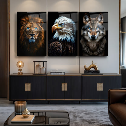 Aslan Kartal Kurt Üçlü Set Cam Tablo