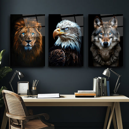 Aslan Kartal Kurt Üçlü Set Cam Tablo