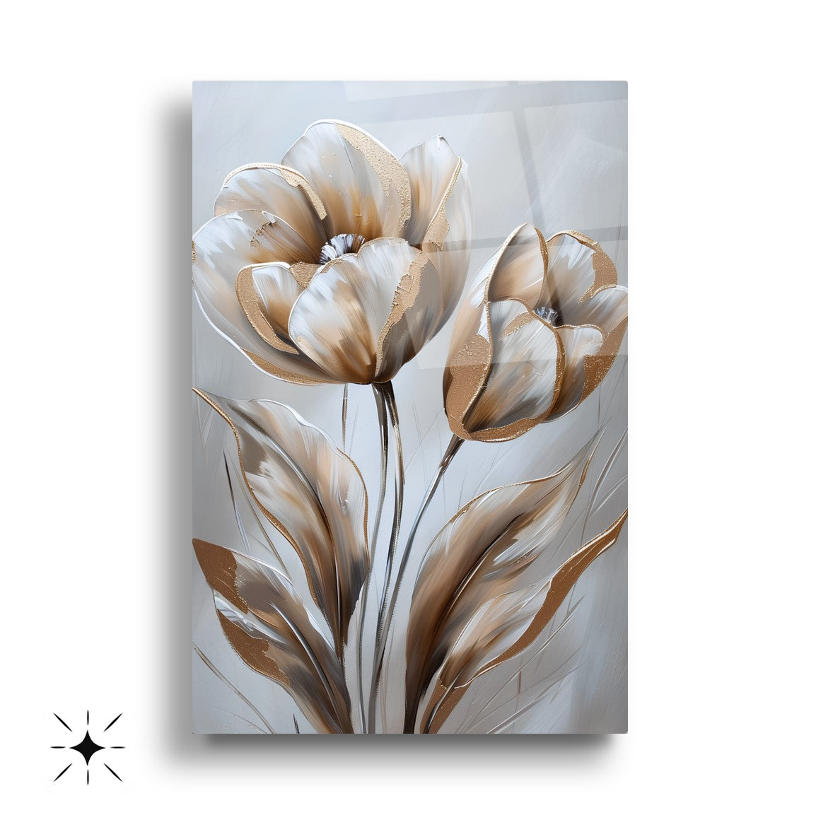 Gold Laleler Üçlü Set Cam Tablo