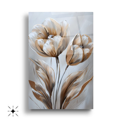 Gold Laleler Üçlü Set Cam Tablo