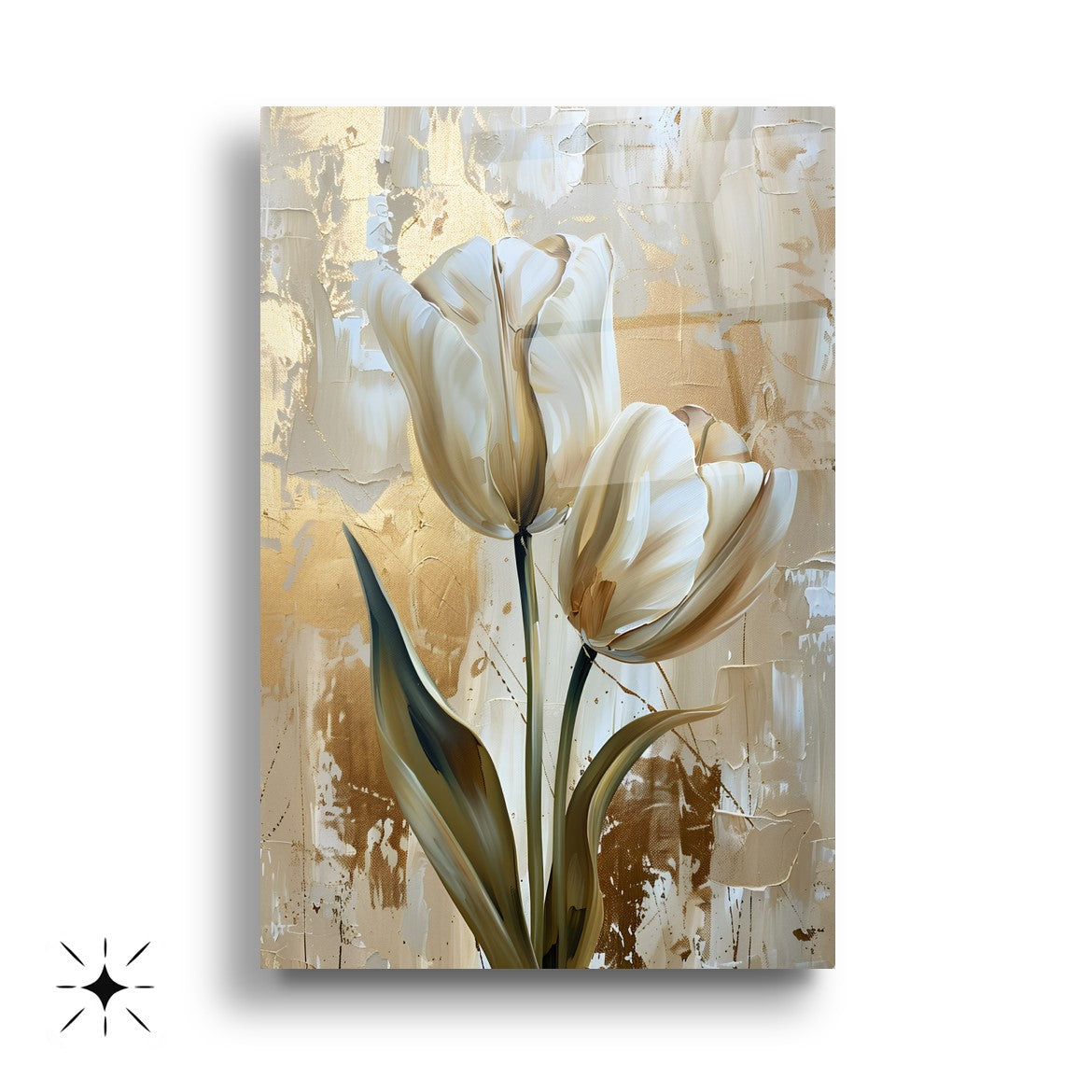 Gold Laleler Üçlü Set Cam Tablo