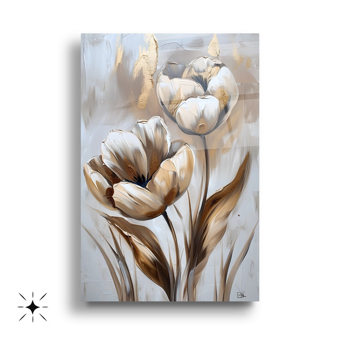 Gold Laleler Üçlü Set Cam Tablo