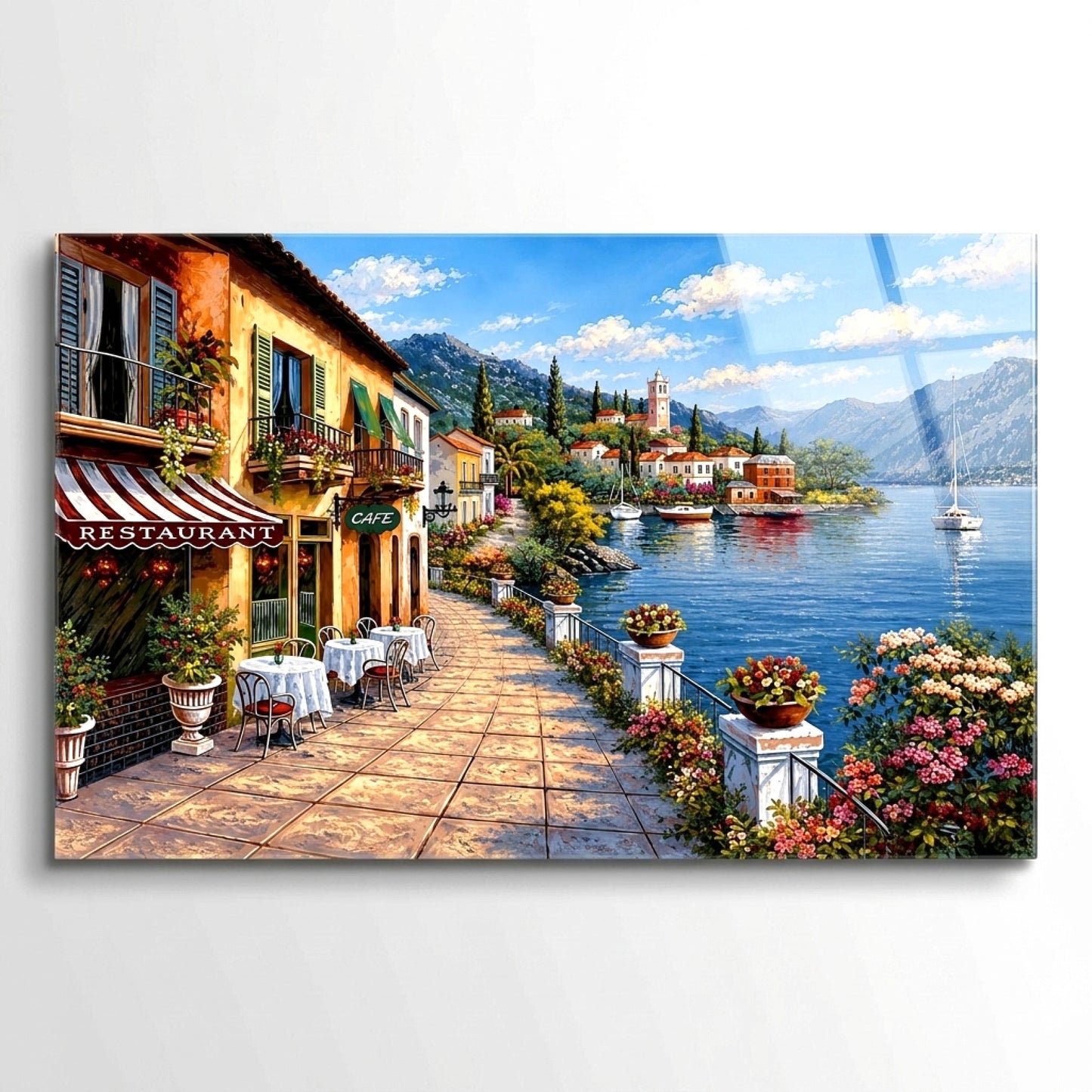 Akdeniz Sahil Cafe Manzaralı Yatay Cam Tablo
