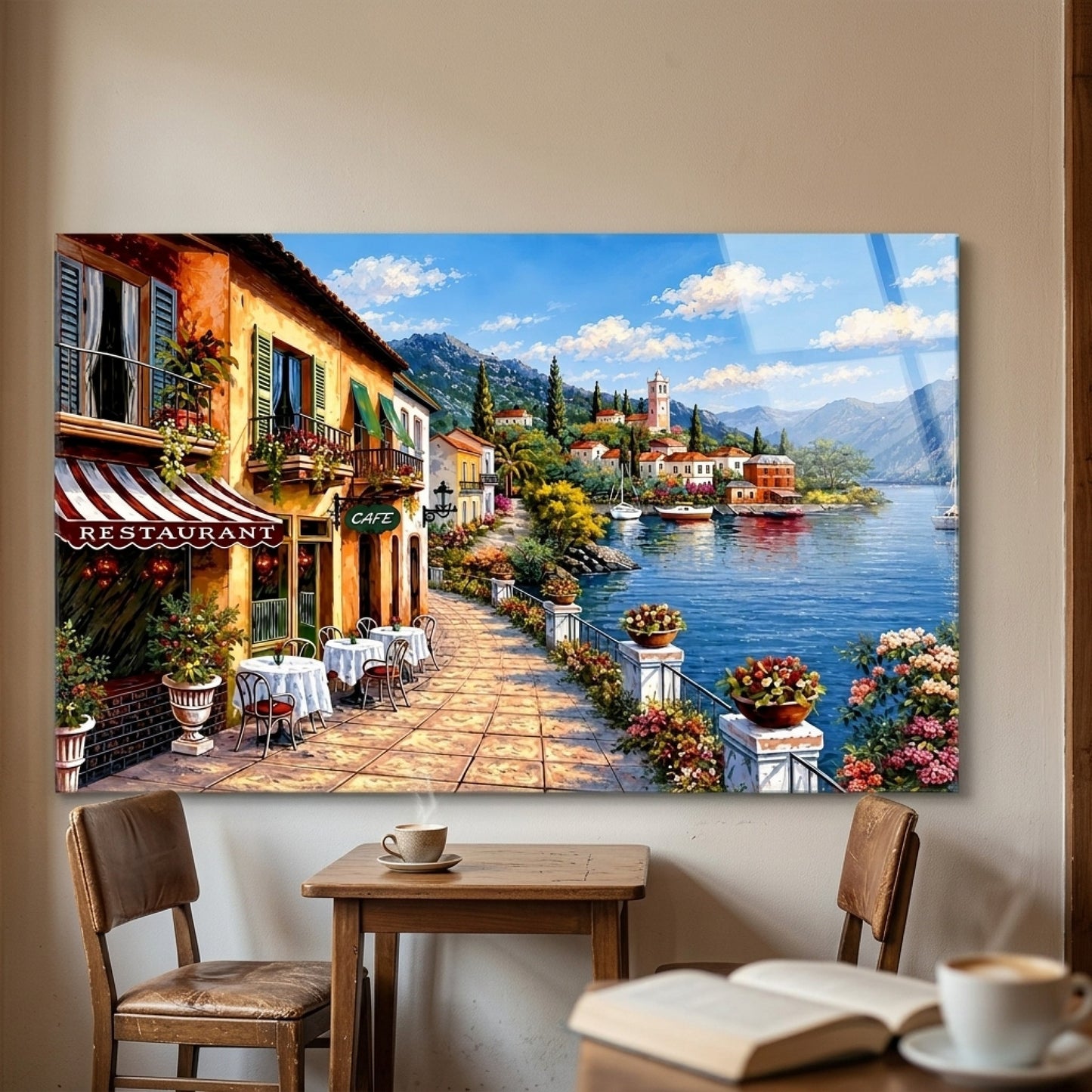 Akdeniz Sahil Cafe Manzaralı Yatay Cam Tablo
