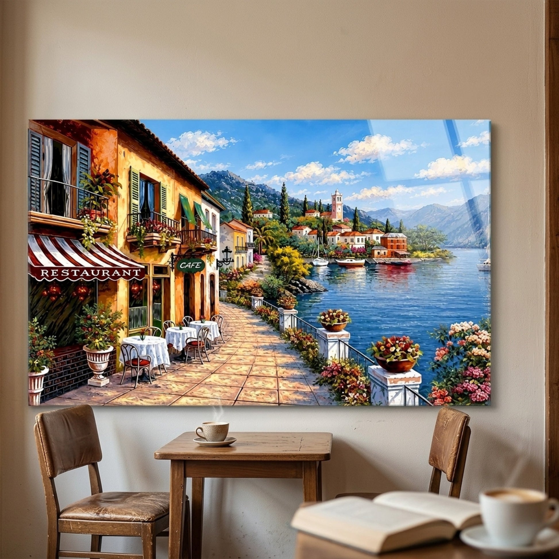 Akdeniz Sahil Cafe Manzaralı Yatay Cam Tablo