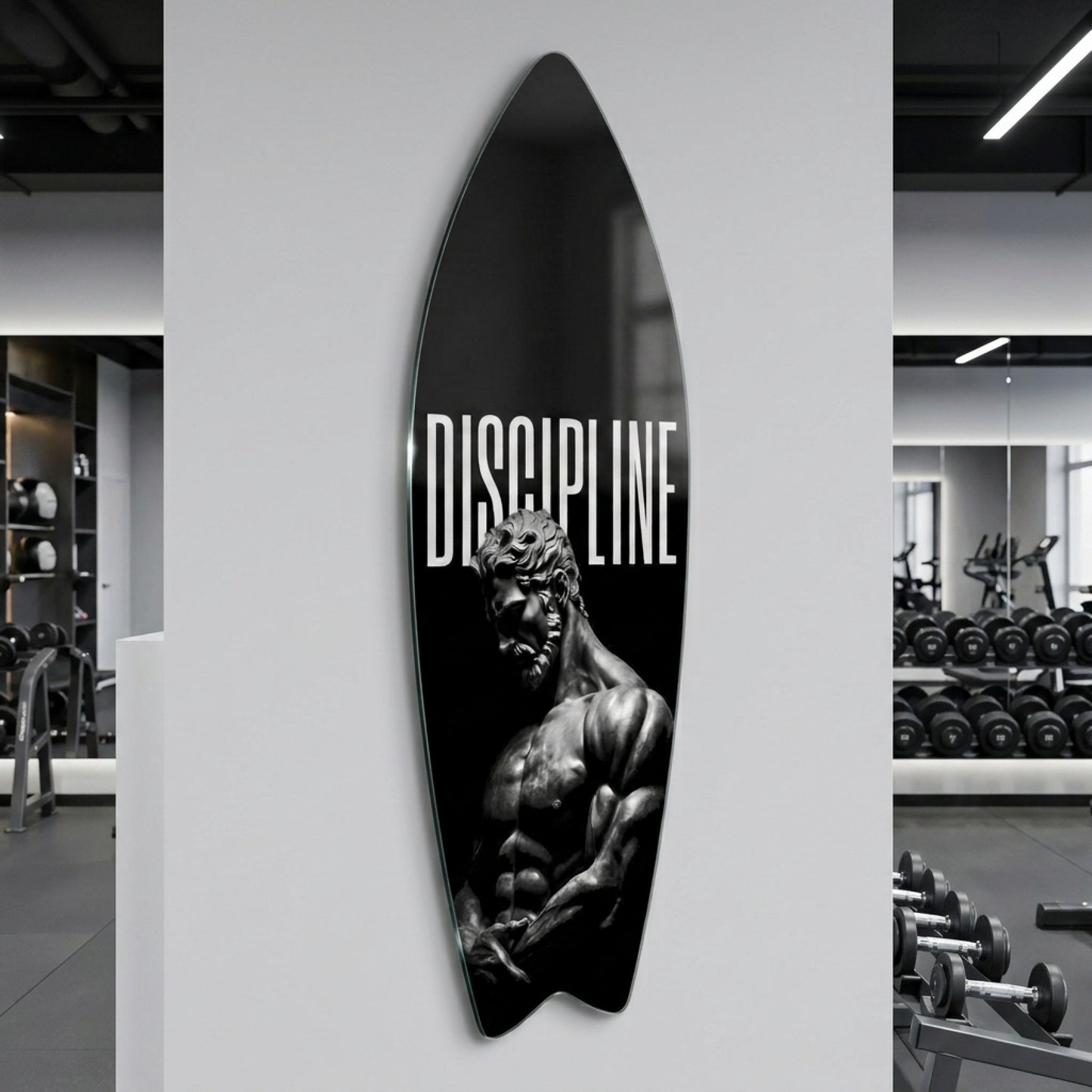Discipline Disiplin Yazılı Heykel Tablosu Surf Board Cam Tablo