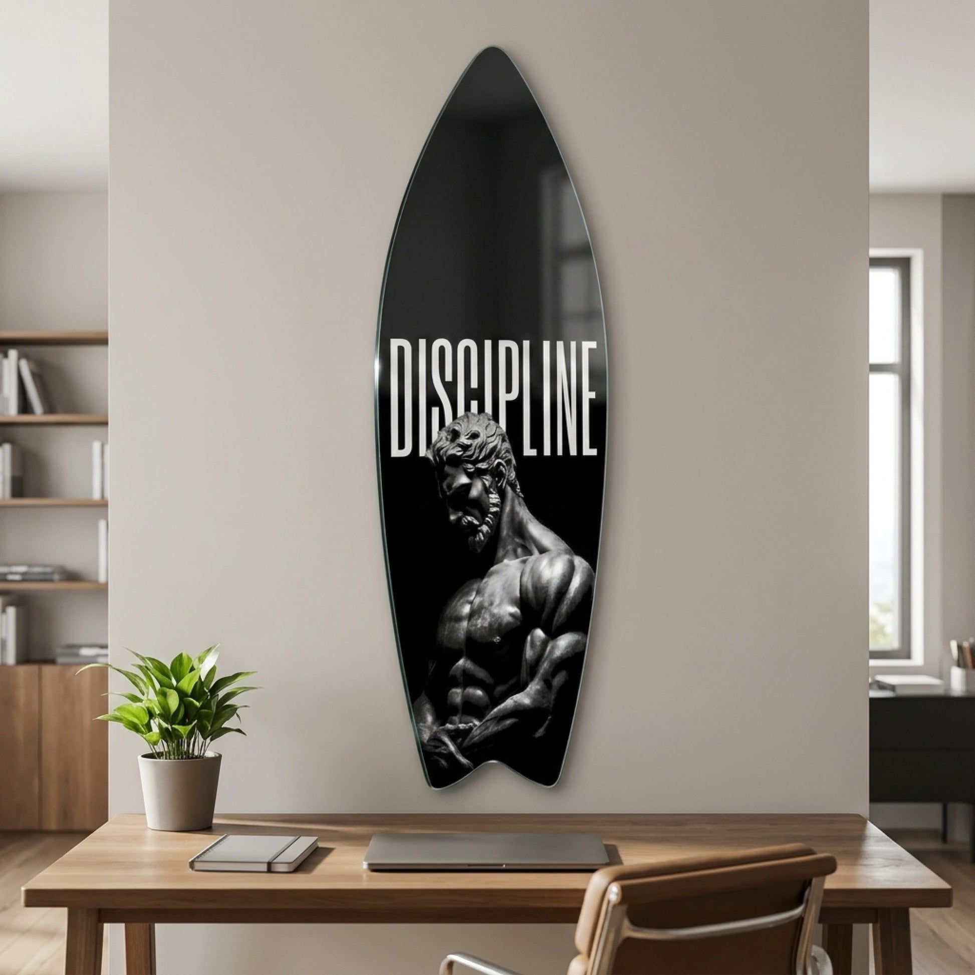 Discipline Disiplin Yazılı Heykel Tablosu Surf Board Cam Tablo