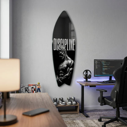 Discipline Disiplin Yazılı Heykel Tablosu Surf Board Cam Tablo