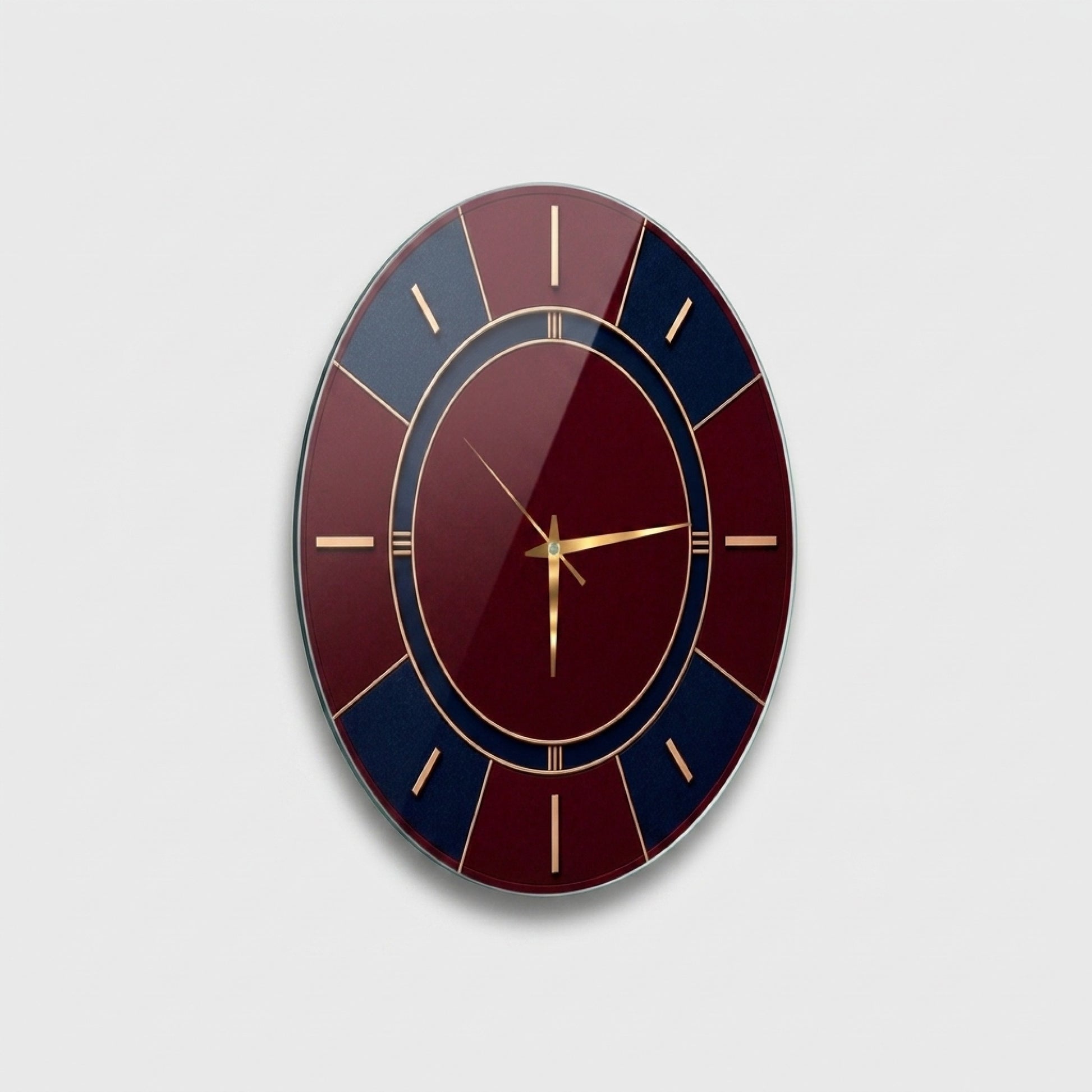 Modern Tasarım Bordo Lacivert Cam Saat