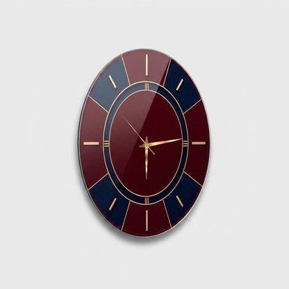 Modern Tasarım Bordo Lacivert Cam Saat