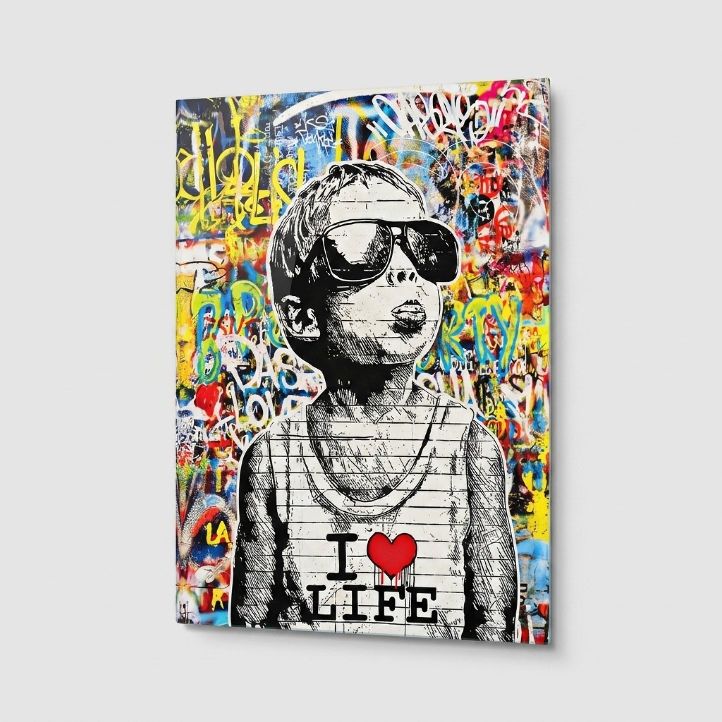 Kentsel Sokak Sanatı Graffiti Çocuk Tablosu Dikey Cam Tablo