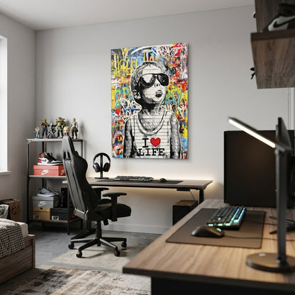 Kentsel Sokak Sanatı Graffiti Çocuk Tablosu Dikey Cam Tablo
