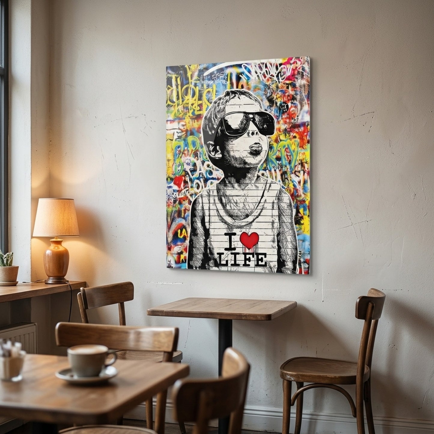 Kentsel Sokak Sanatı Graffiti Çocuk Tablosu Dikey Cam Tablo