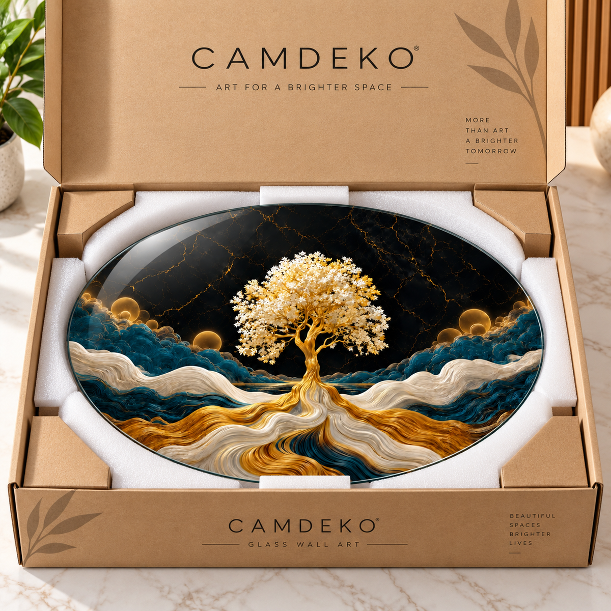 CAMDEKO güvenli paketleme oval yatay cam tablo