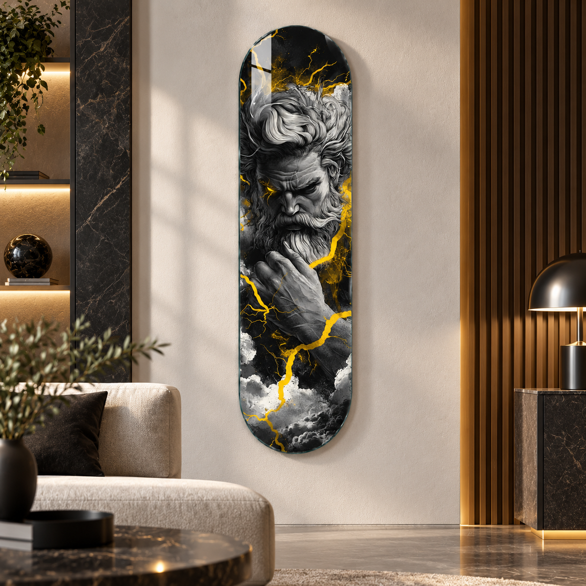 Altın şimşekli Zeus Skate Board cam tablo - alternatif premium mekan
