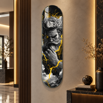 Altın şimşekli Zeus Skate Board cam tablo - farklı premium mekan