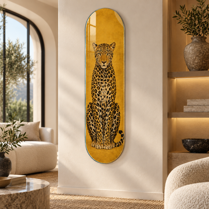 Altın zeminli leopar Skate Board cam tablo - premium mekan