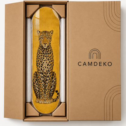 CAMDEKO güvenli paketleme - altın zeminli leopar Skate Board cam tablo