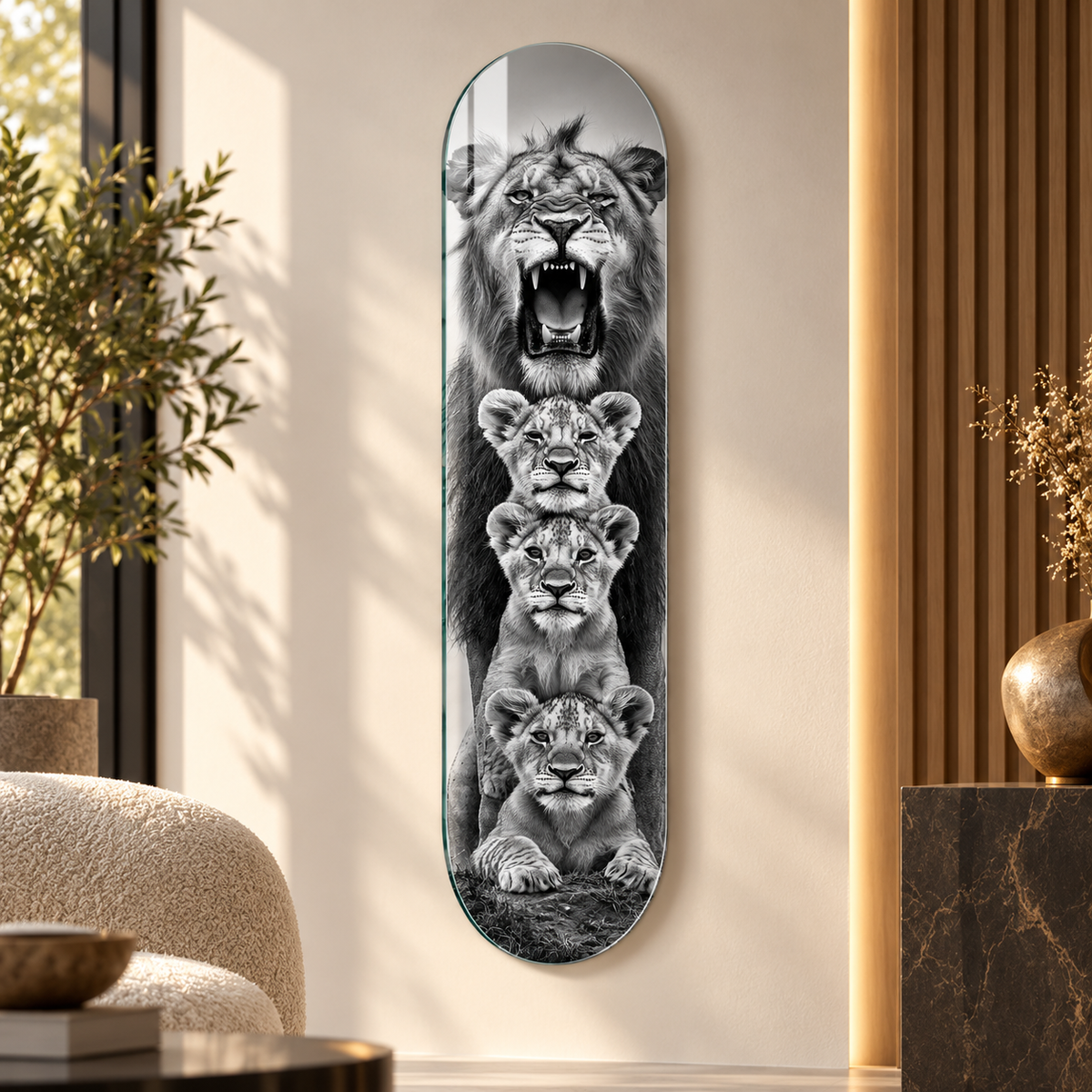 Kükreyen aslan ve yavruları Skate Board cam tablo - alternatif premium mekan