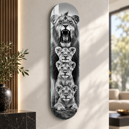 Kükreyen aslan ve yavruları Skate Board cam tablo - farklı premium mekan