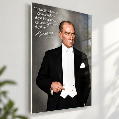Atatürk Eğitim Sözlü Dikey Cam Tablo - Duvar mesafesi