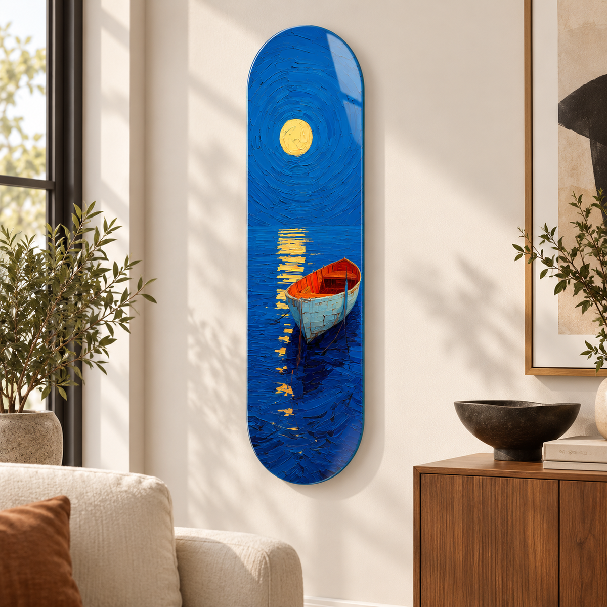 Ay ışığında tekne temalı Skate Board cam tablo - premium salon